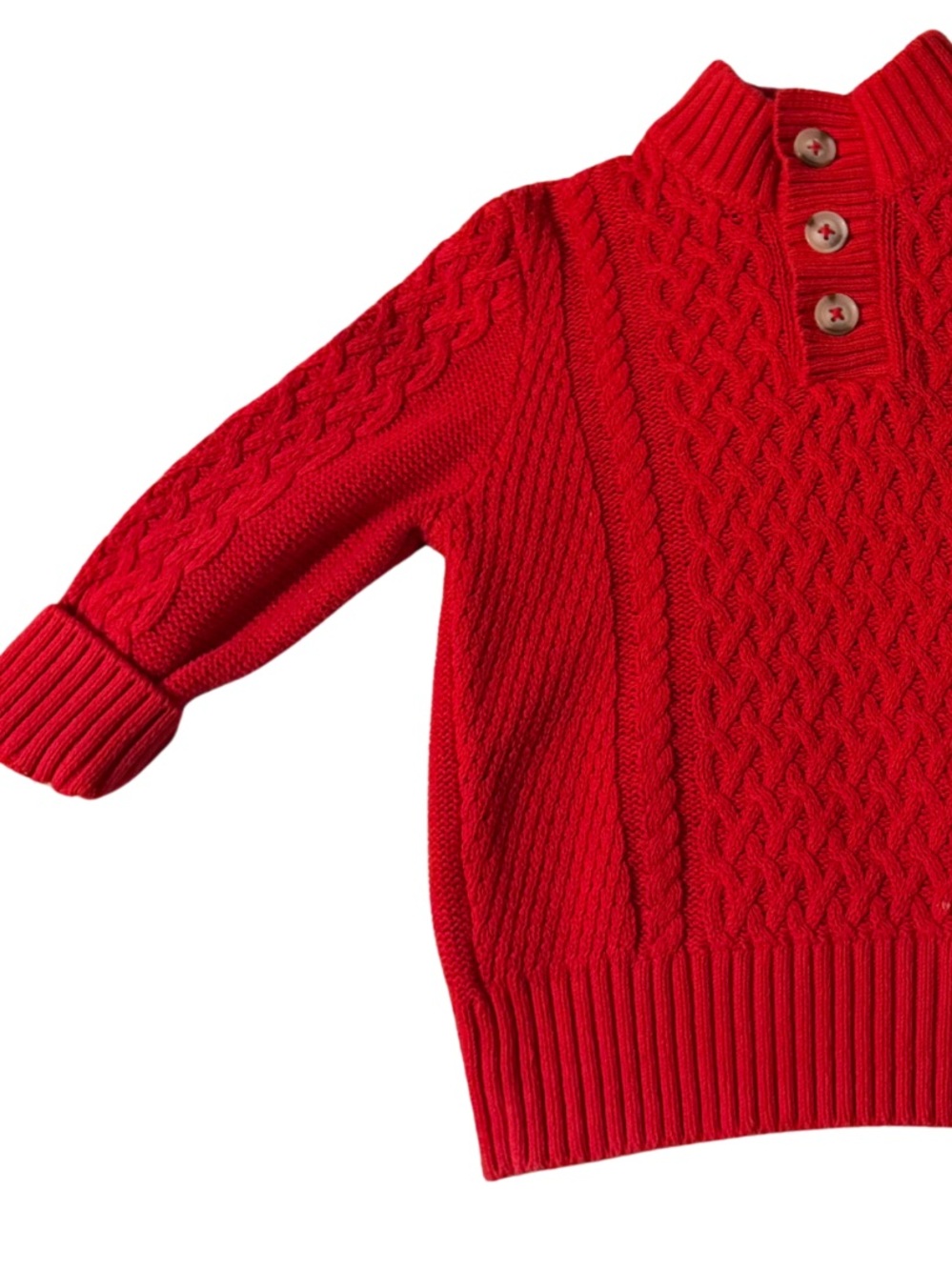 ~ Cat & Jack - Cable Knit Mock Neck 3-Button Pullover Sweater Red 3T
